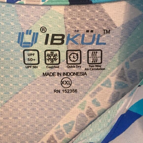 Ibkul Sz 2XL Turquoise Blue Geometric Print UV Sun Protection Long Sleeve Top - Picture 4 of 7